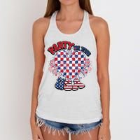 Party In The Usa Firework Red White Blue Heart Women's Knotted Racerback Tank