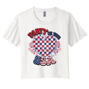 Party In The Usa Firework Red White Blue Heart Women's Crop Top Tee