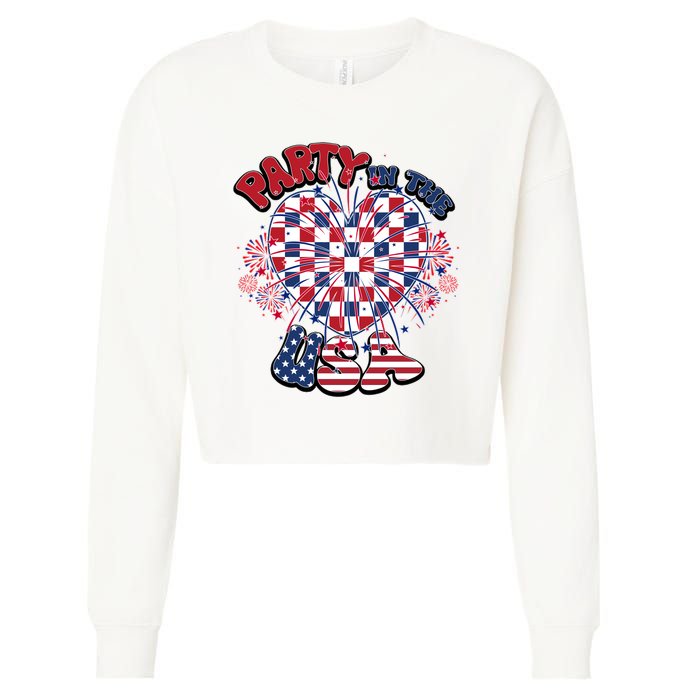 Party In The Usa Firework Red White Blue Heart Cropped Pullover Crew