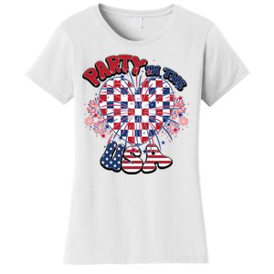 Party In The Usa Firework Red White Blue Heart Women's T-Shirt