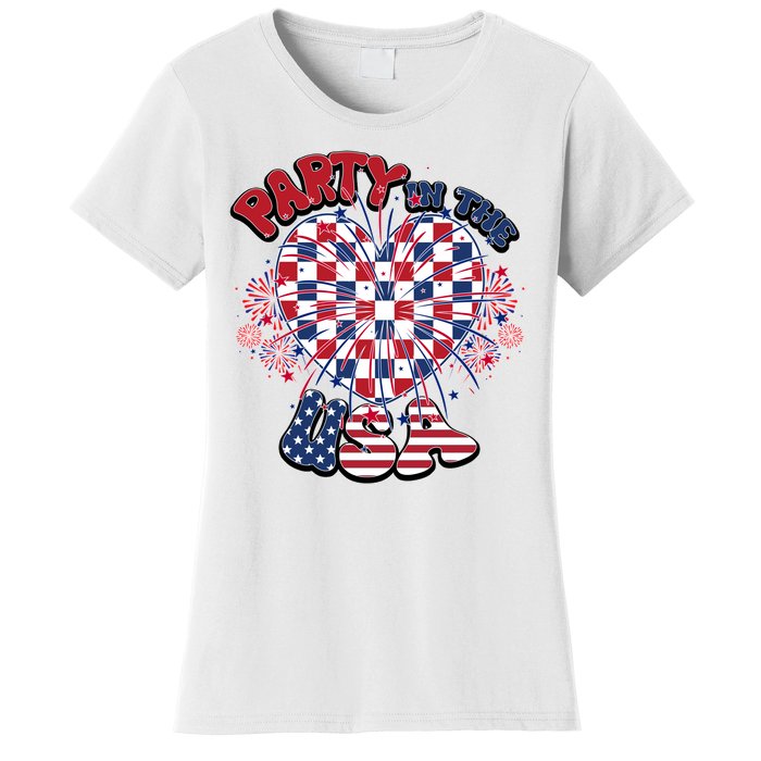 Party In The Usa Firework Red White Blue Heart Women's T-Shirt