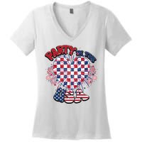 Party In The Usa Firework Red White Blue Heart Women's V-Neck T-Shirt