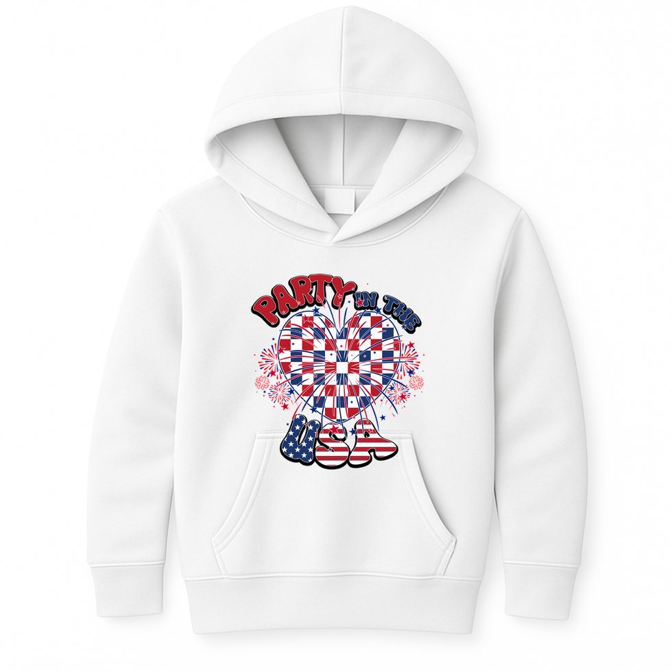 Party In The Usa Firework Red White Blue Heart Kids Hoodie