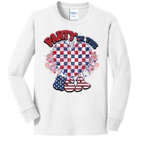 Party In The Usa Firework Red White Blue Heart Kids Long Sleeve Shirt