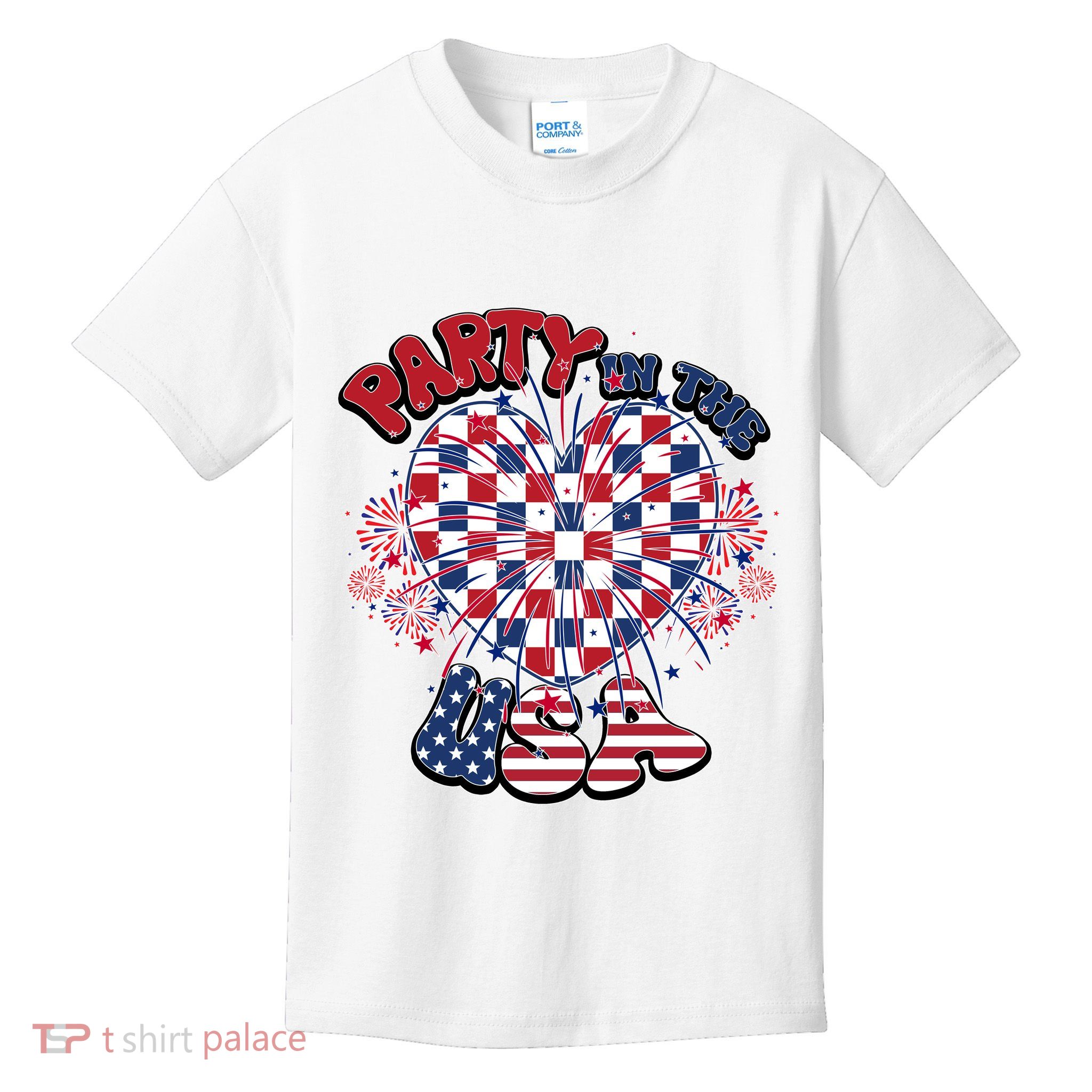 Party In The Usa Firework Red White Blue Heart Kids T-Shirt