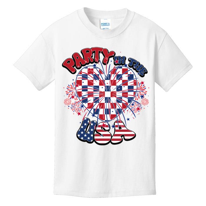 Party In The Usa Firework Red White Blue Heart Kids T-Shirt