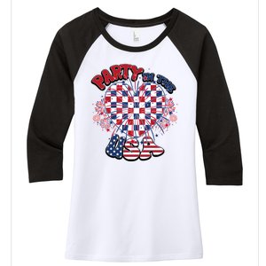 Party In The Usa Firework Red White Blue Heart Women's Tri-Blend 3/4-Sleeve Raglan Shirt