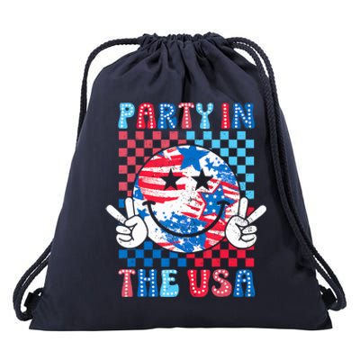 Party In The Usa 4th Of July Preppy Smile Drawstring Bag