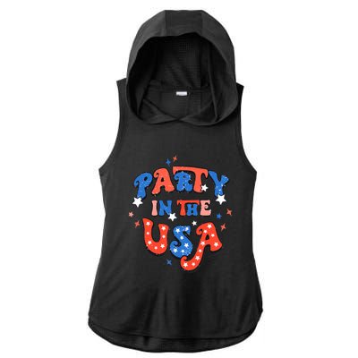 Party In The USA 4th Of July Independence Day USA Vintage Ladies PosiCharge Tri-Blend Wicking Draft Hoodie Tank