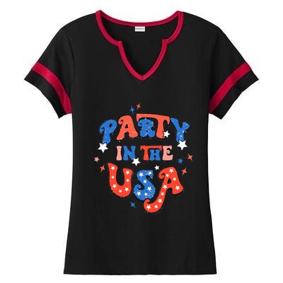 Party In The USA 4th Of July Independence Day USA Vintage Ladies Halftime Notch Neck Tee