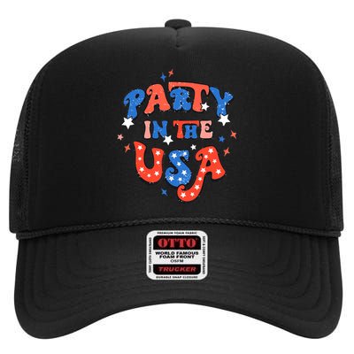 Party In The USA 4th Of July Independence Day USA Vintage High Crown Mesh Back Trucker Hat