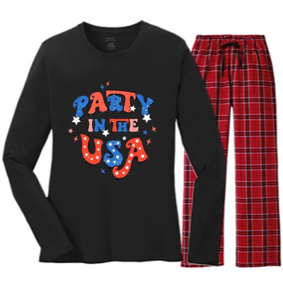 Party In The USA 4th Of July Independence Day USA Vintage Women's Long Sleeve Flannel Pajama Set 