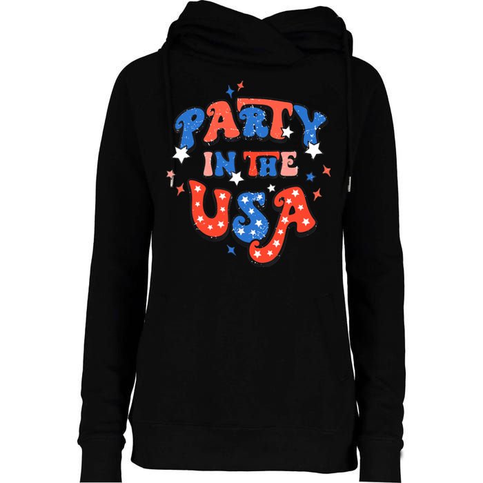 Party In The USA 4th Of July Independence Day USA Vintage Womens Funnel Neck Pullover Hood