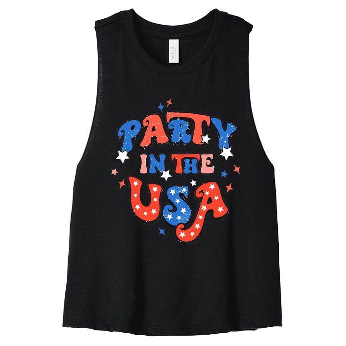 Party In The USA 4th Of July Independence Day USA Vintage Women's Racerback Cropped Tank