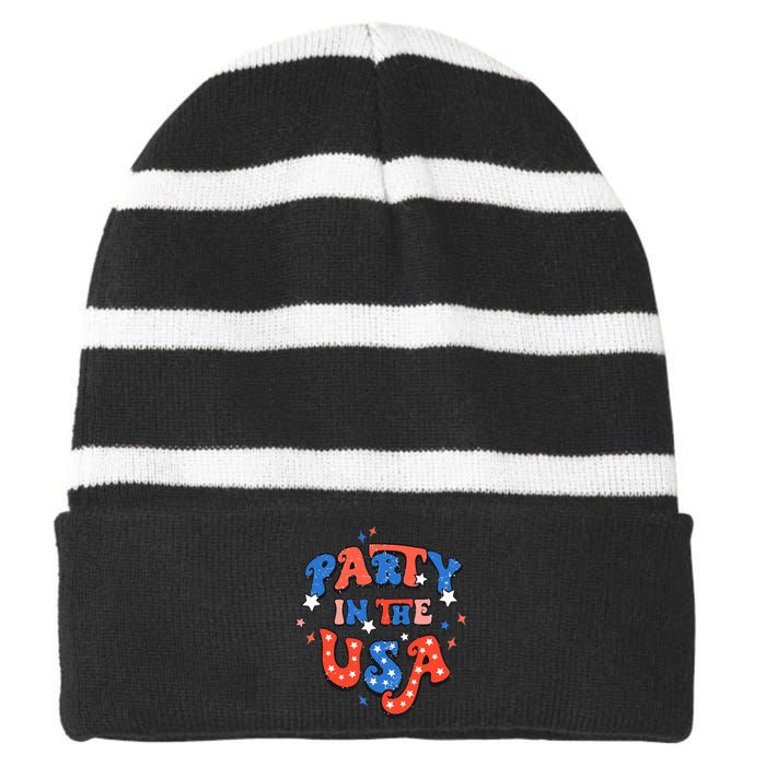 Party In The USA 4th Of July Independence Day USA Vintage Striped Beanie with Solid Band