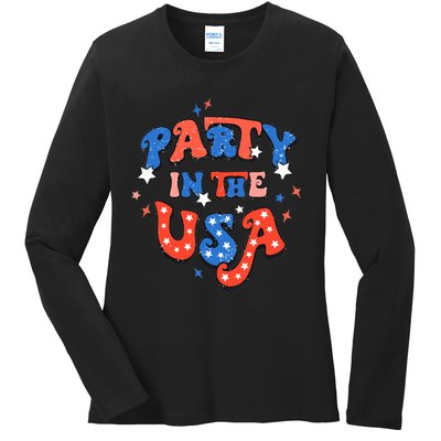 Party In The USA 4th Of July Independence Day USA Vintage Ladies Long Sleeve Shirt