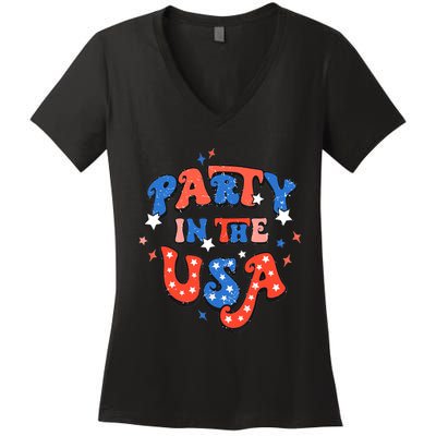 Party In The USA 4th Of July Independence Day USA Vintage Women's V-Neck T-Shirt