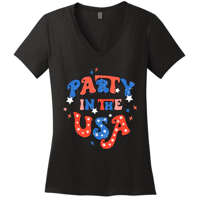 Party In The USA 4th Of July Independence Day USA Vintage Women's V-Neck T-Shirt