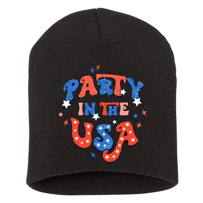 Party In The USA 4th Of July Independence Day USA Vintage Short Acrylic Beanie