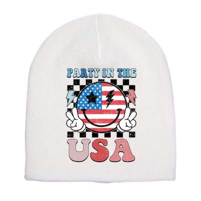 Party In The Usa Flag 4th Of July Short Acrylic Beanie