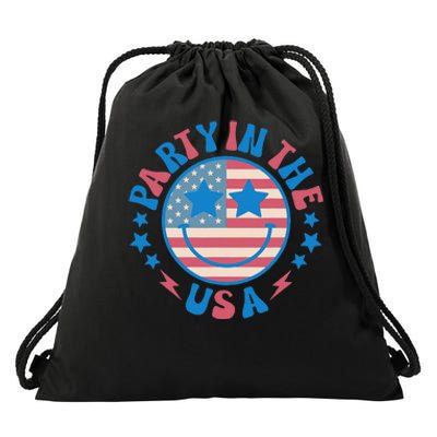 Party In The Usa 4th Of July Preppy Smile Drawstring Bag