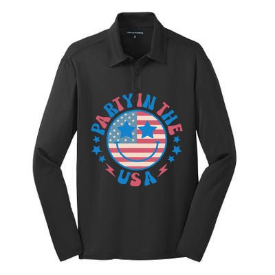 Party In The Usa 4th Of July Preppy Smile Silk Touch Performance Long Sleeve Polo