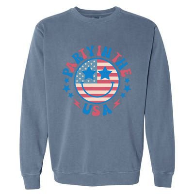 Party In The Usa 4th Of July Preppy Smile Garment-Dyed Sweatshirt