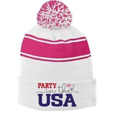 Party In The USA Fourth Of July Stripe Pom Pom Beanie
