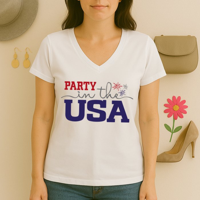 Party In The USA Fourth Of July Women's V-Neck T-Shirt