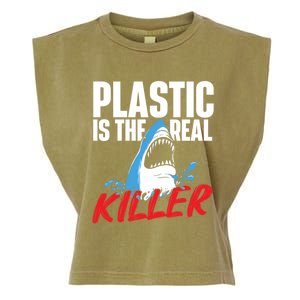 Plastic Is The Real Killer Gift Shark Lover Ocean Wildlife Gift Garment-Dyed Women's Muscle Tee