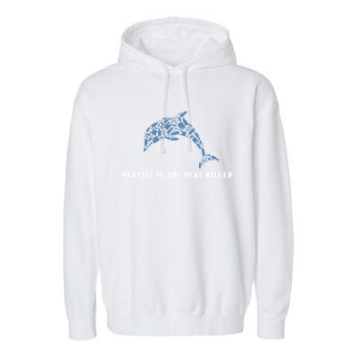 Plastic Is The Real Killer Costume Dolphin Save Ocean Cute Gift Garment-Dyed Fleece Hoodie