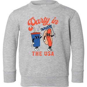 Party In The Usa Hot Dog Funny Fourth Of July Toddler Sweatshirt