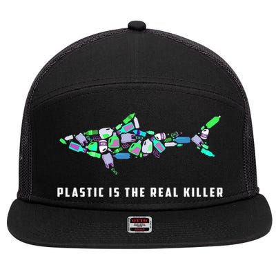 Plastic Is The Real Killer Costume Shark Save Ocean Cool Gift 7 Panel Mesh Trucker Snapback Hat