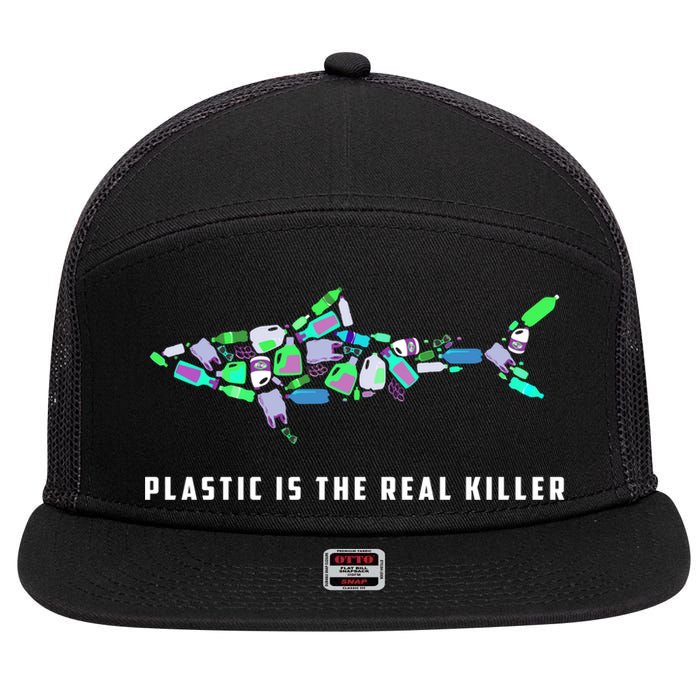 Plastic Is The Real Killer Costume Shark Save Ocean Cool Gift 7 Panel Mesh Trucker Snapback Hat