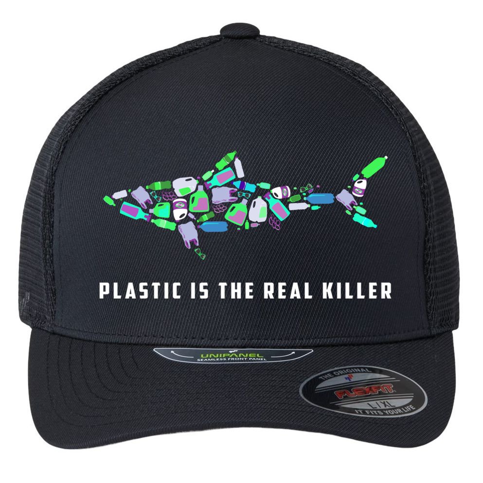 Plastic Is The Real Killer Costume Shark Save Ocean Cool Gift Flexfit Unipanel Trucker Cap