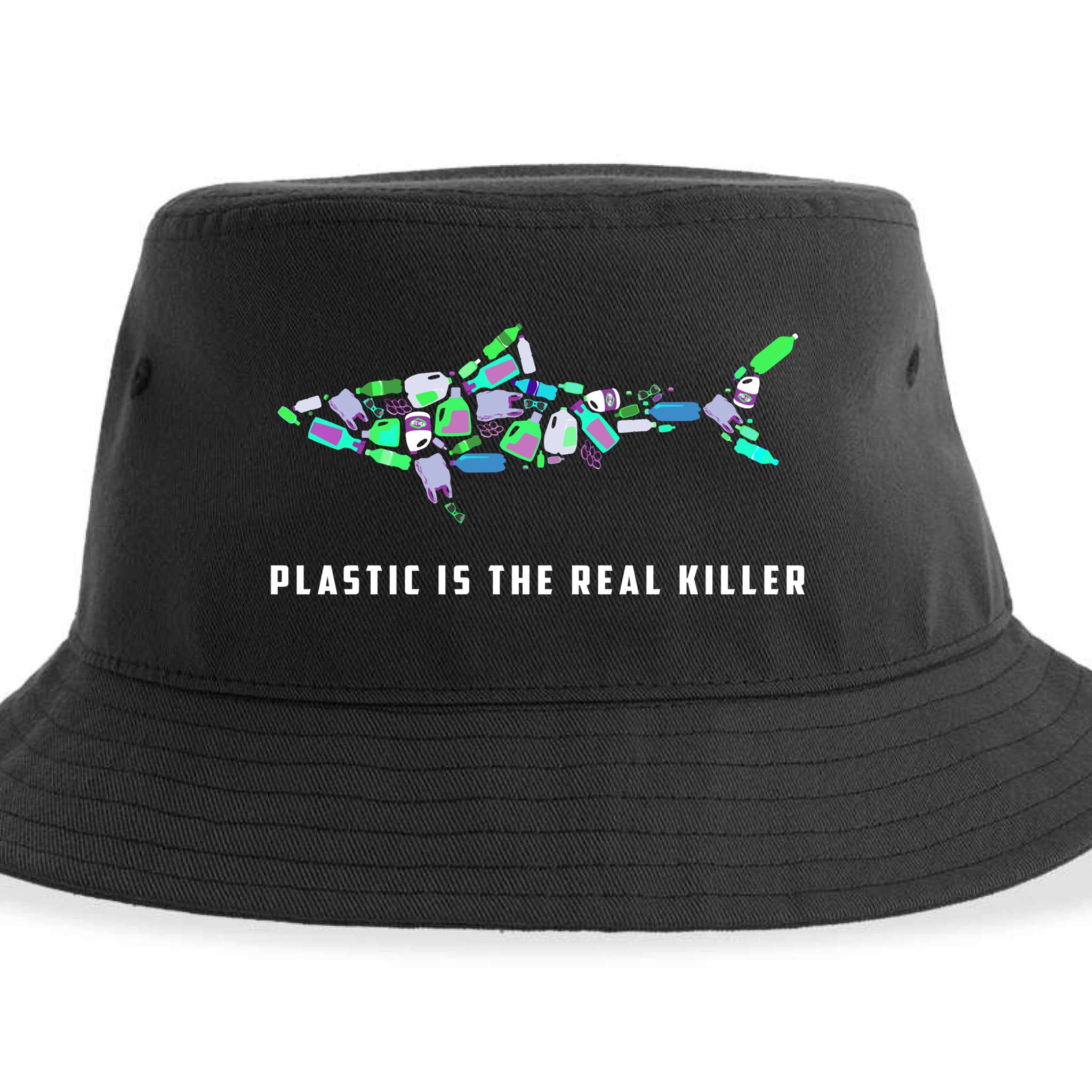 Plastic Is The Real Killer Costume Shark Save Ocean Cool Gift Sustainable Bucket Hat