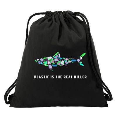 Plastic Is The Real Killer Costume Shark Save Ocean Cool Gift Drawstring Bag