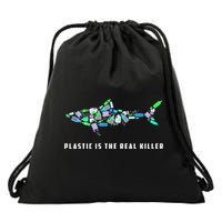 Plastic Is The Real Killer Costume Shark Save Ocean Cool Gift Drawstring Bag