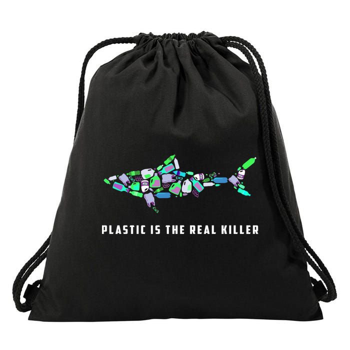 Plastic Is The Real Killer Costume Shark Save Ocean Cool Gift Drawstring Bag