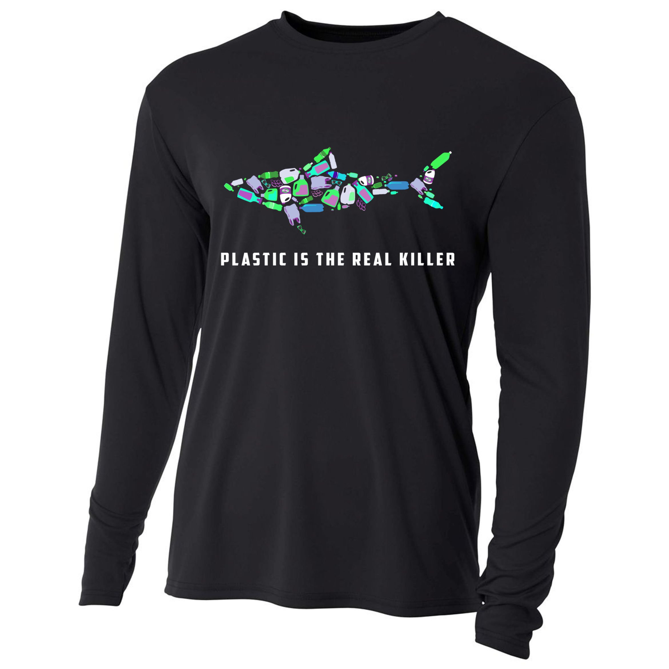 Plastic Is The Real Killer Costume Shark Save Ocean Cool Gift Cooling Performance Long Sleeve Crew