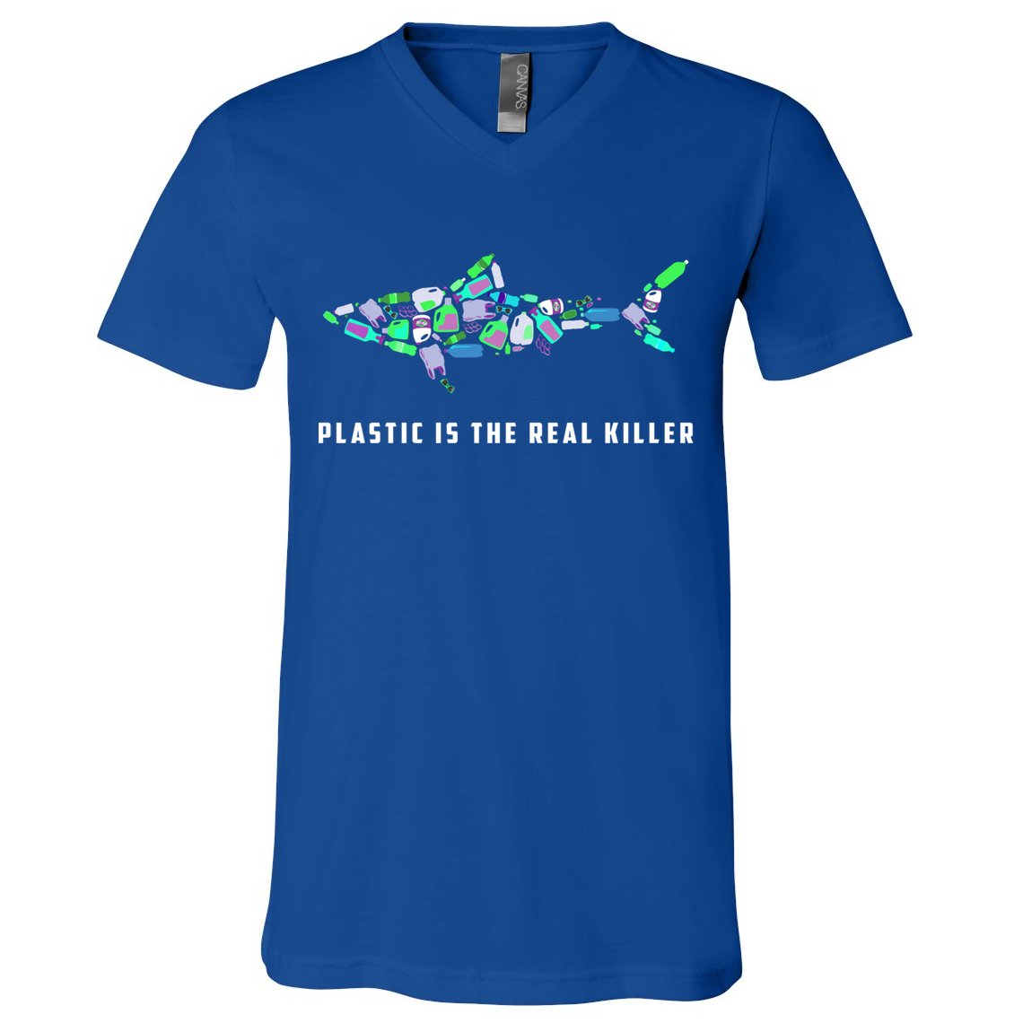 Plastic Is The Real Killer Costume Shark Save Ocean Cool Gift V-Neck T-Shirt