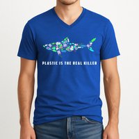 Plastic Is The Real Killer Costume Shark Save Ocean Cool Gift V-Neck T-Shirt