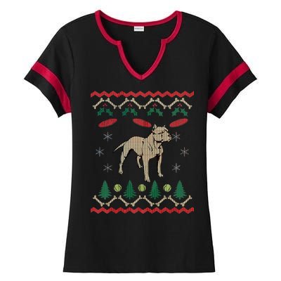 Pitbull Ugly Christmas Sweater Ladies Halftime Notch Neck Tee