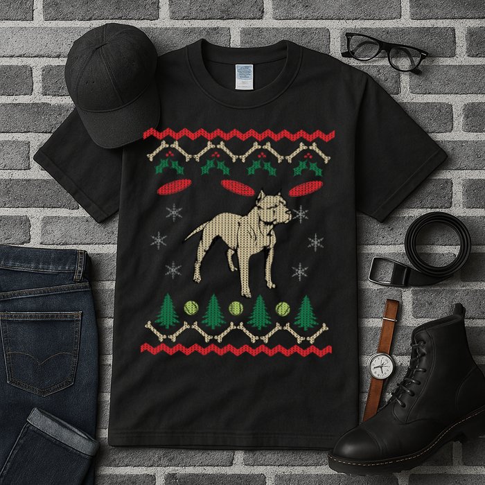 Pitbull Ugly Christmas Sweater Tall T-Shirt