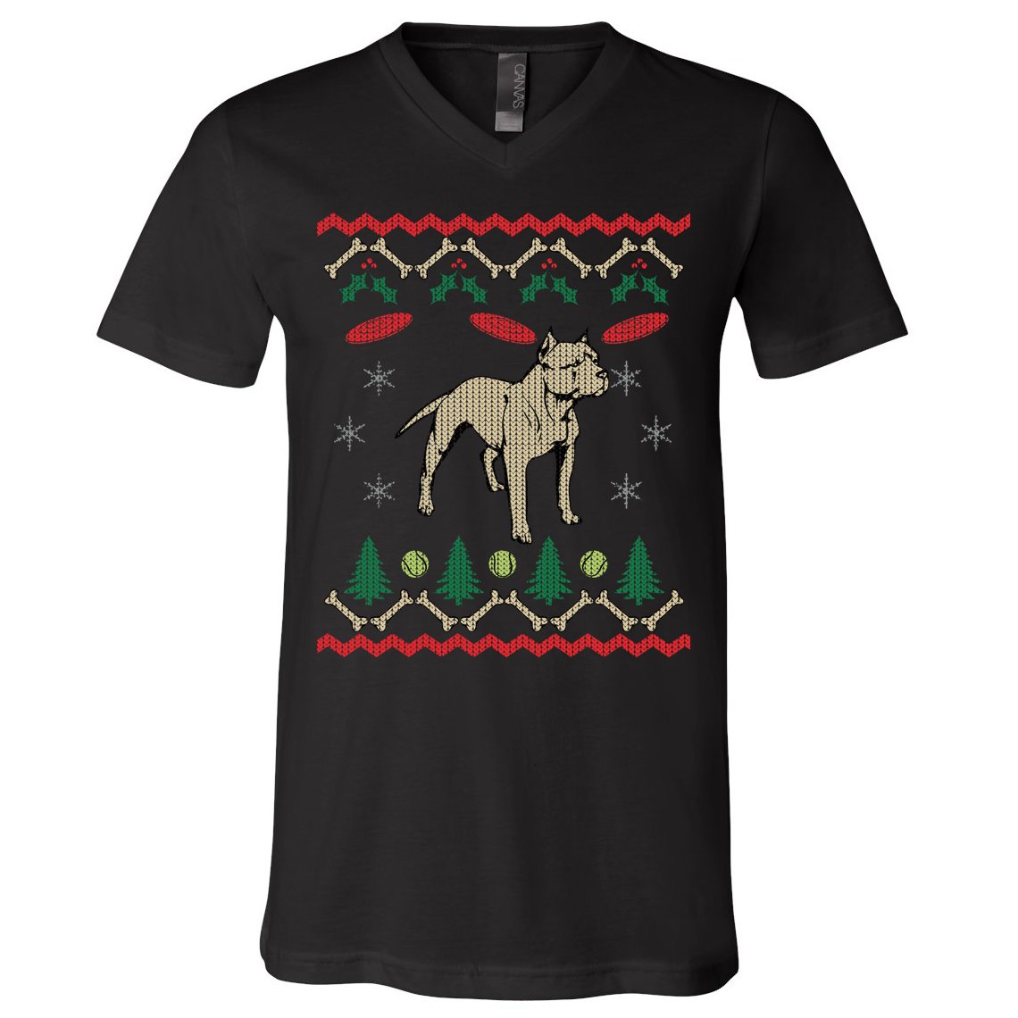 Pitbull Ugly Christmas Sweater V-Neck T-Shirt
