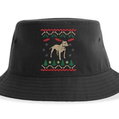 Pitbull Ugly Christmas Sweater Sustainable Bucket Hat