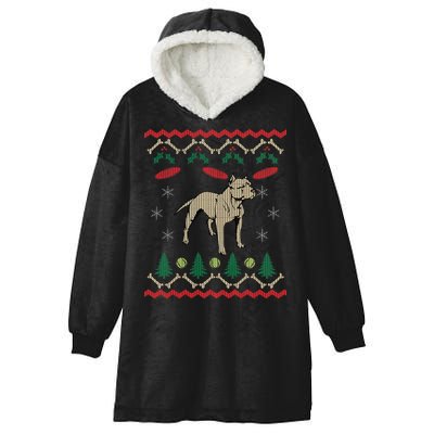 Pitbull Ugly Christmas Sweater Hooded Wearable Blanket