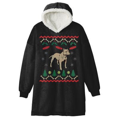 Pitbull Ugly Christmas Sweater Hooded Wearable Blanket