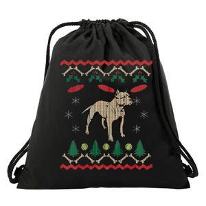 Pitbull Ugly Christmas Sweater Drawstring Bag