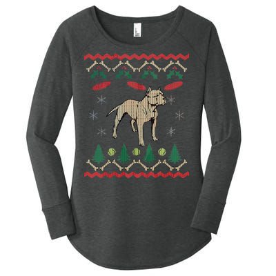 Pitbull Ugly Christmas Sweater Women's Perfect Tri Tunic Long Sleeve Shirt